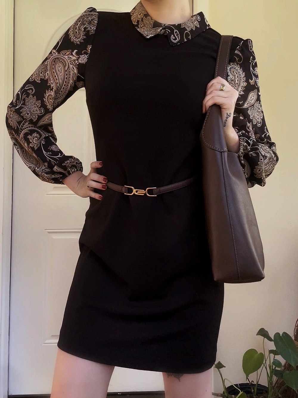Tommy Hilfiger Black Dress with Paisley Collared Sleeves